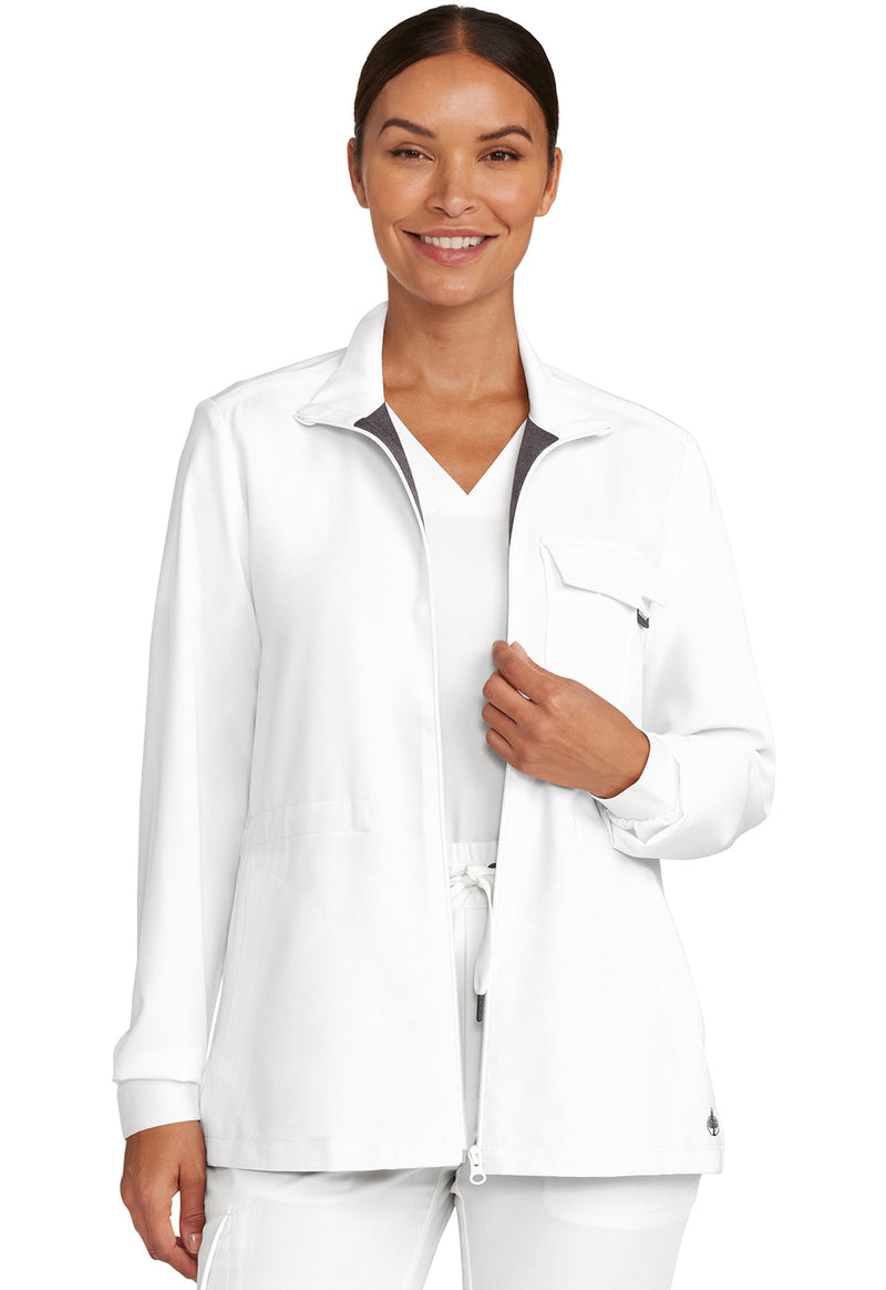 White Gardenia - Healing Hands Quest Women Scrub Jacket - Front View