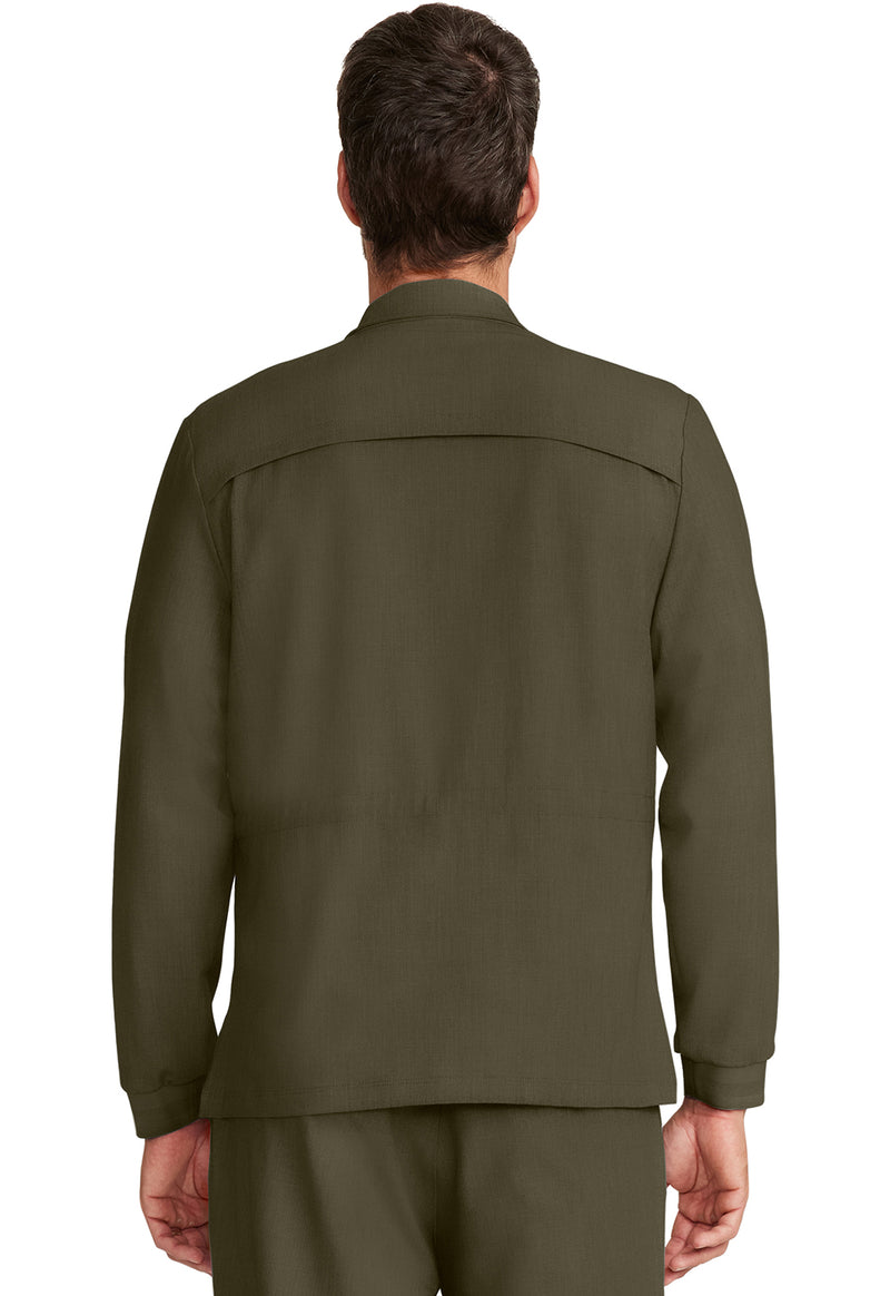 olive - Men's Zip Front Utility Jacket (Back)