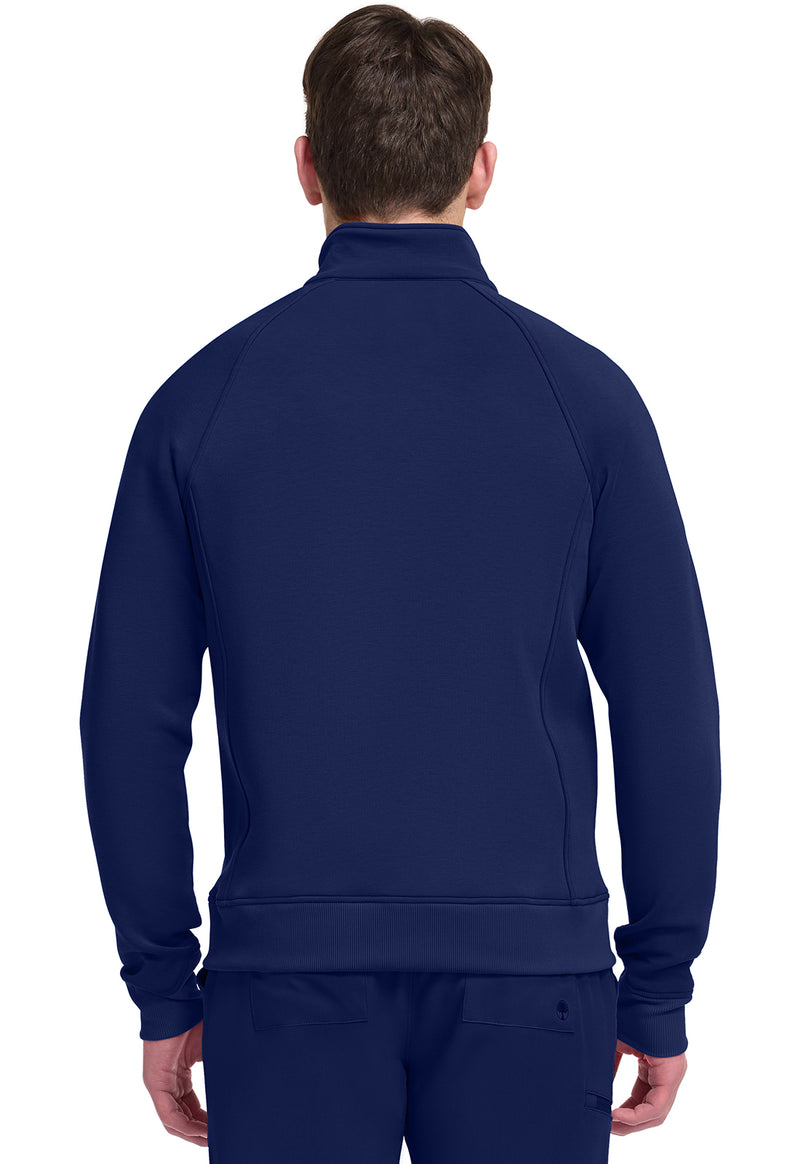 Navy - Men's Zip Front Knit Jacket (Back)