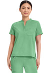 Surreal Green - Healing Hands Works Women Scrub Top - Front View