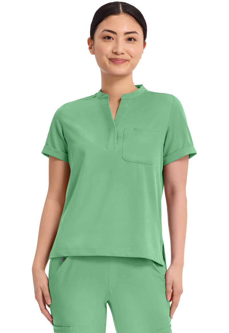 Surreal Green - Healing Hands Works Women Scrub Top - Front View