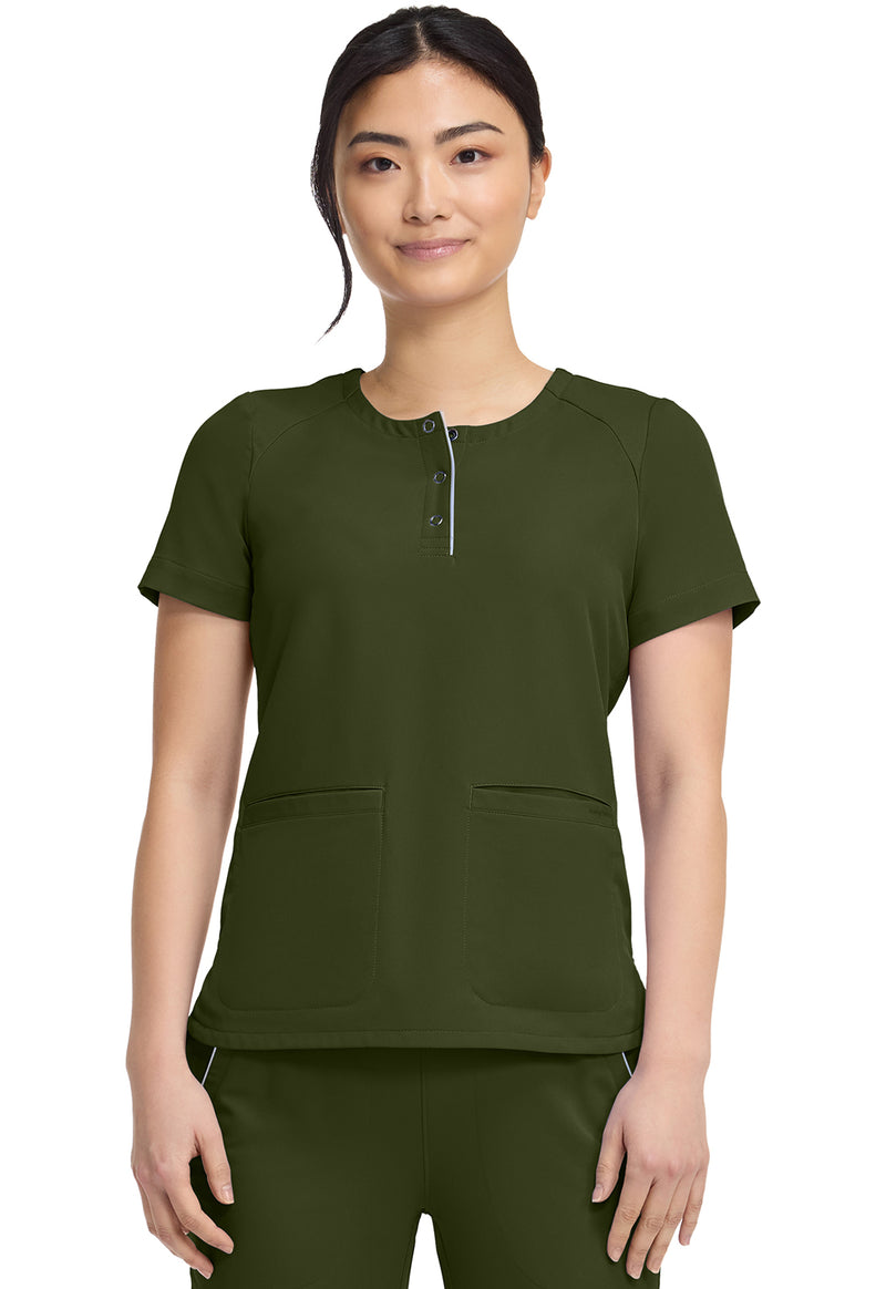 Dark Pine - Healing Hands 360 Women Scrub Top - Front View
