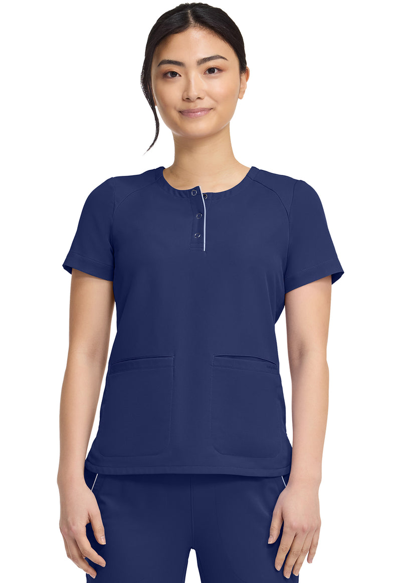 Navy - Healing Hands 360 Women Scrub Top - Front View