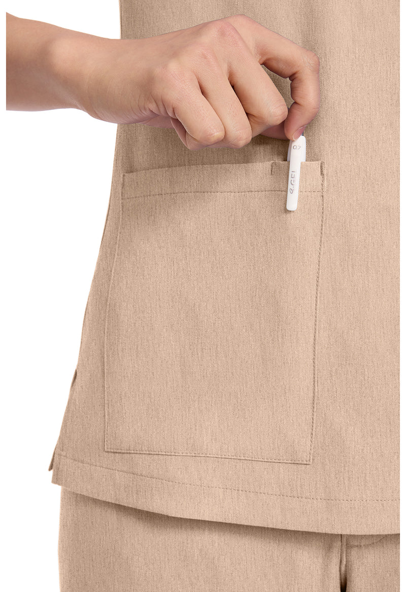 Desert Taupe - Women's 3-Pocket Y-Neck Scrub Top (View 2)