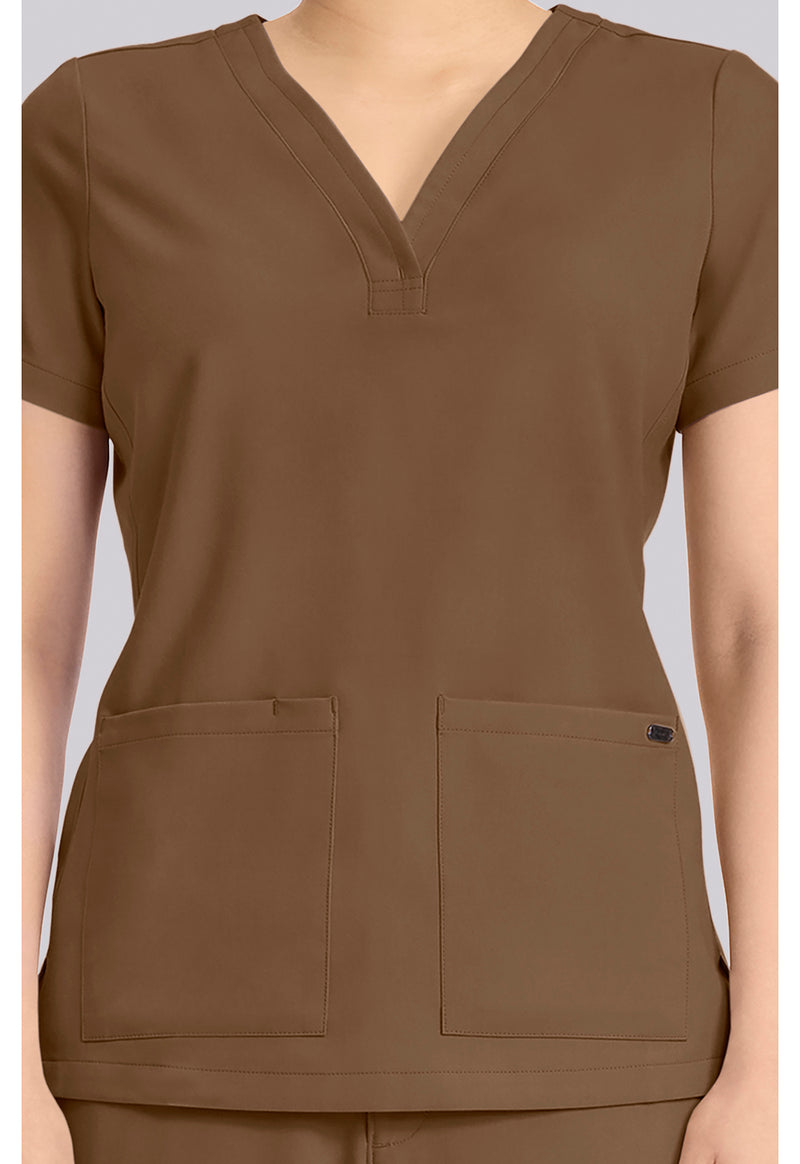 French Brown - Women's 3-Pocket Y-Neck Scrub Top (View 4)