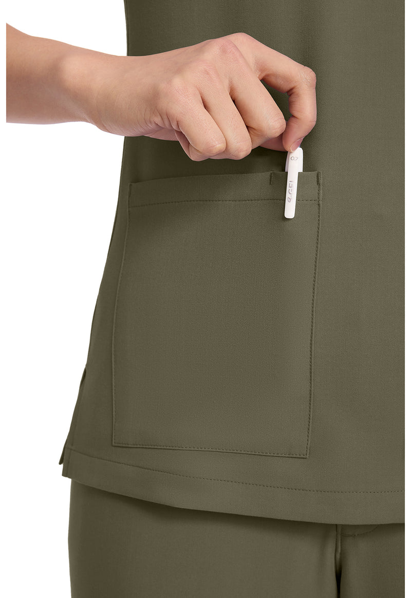 Olive - Women's 3-Pocket Y-Neck Scrub Top (View 2)