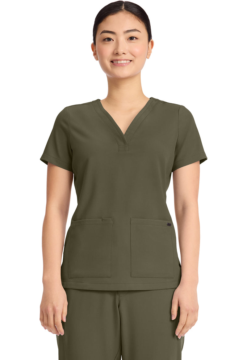 Olive - Healing Hands Quest Women Scrub Top - Front View
