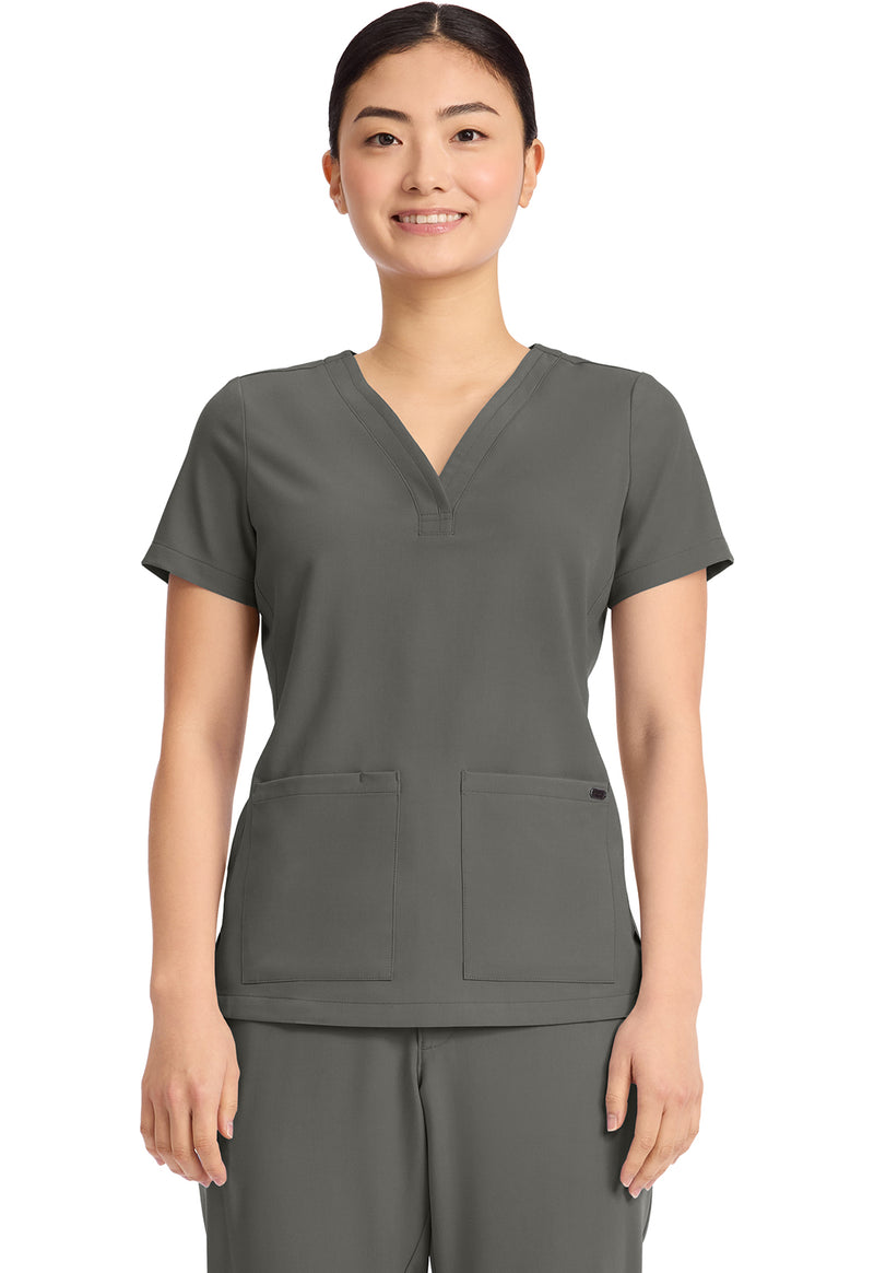 Pewter - Healing Hands Quest Women Scrub Top - Front View