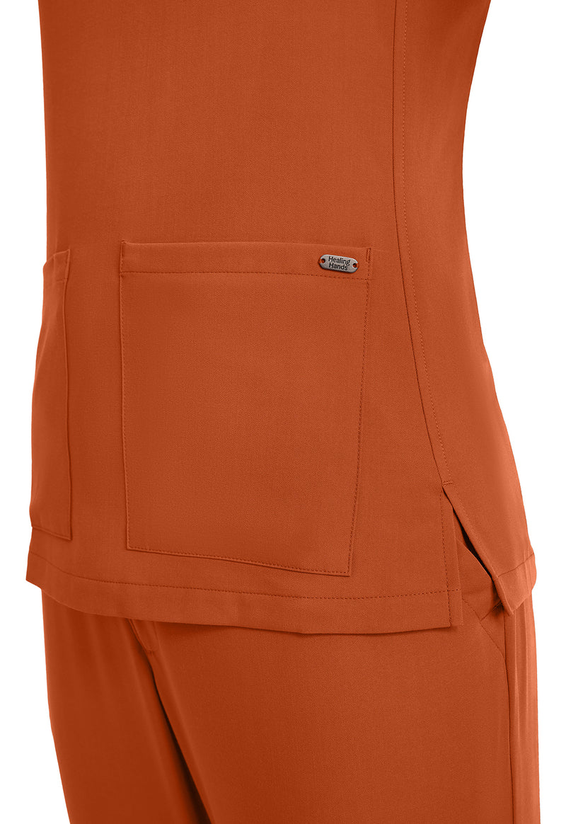 Warm Sunrise - Women's 3-Pocket Y-Neck Scrub Top (View 3)