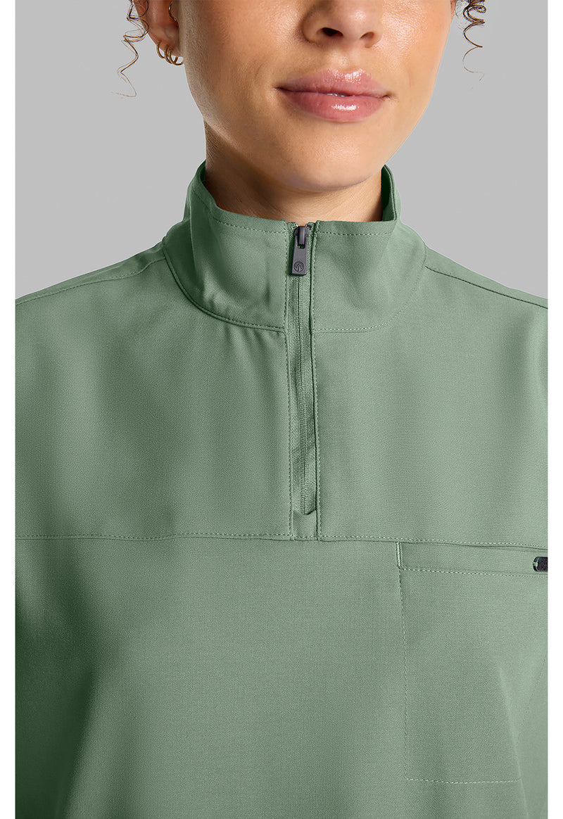Acadia Green - Women's Partial Zip Stand Collar Scrub Top (View 2)