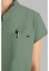 Acadia Green - Women's Partial Zip Stand Collar Scrub Top (View 3)