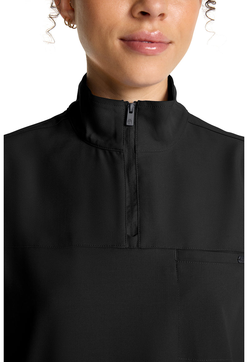 Black - Women's Partial Zip Stand Collar Scrub Top (View 2)