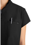 Black - Women's Partial Zip Stand Collar Scrub Top (View 3)