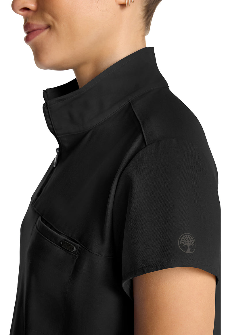 Black - Women's Partial Zip Stand Collar Scrub Top (View 4)