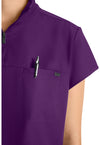 Eggplant - Women's Partial Zip Stand Collar Scrub Top (View 2)