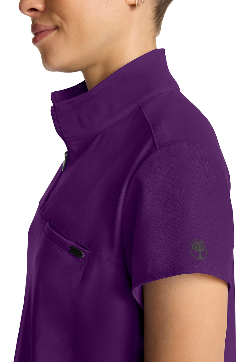 Eggplant - Women's Partial Zip Stand Collar Scrub Top (View 3)