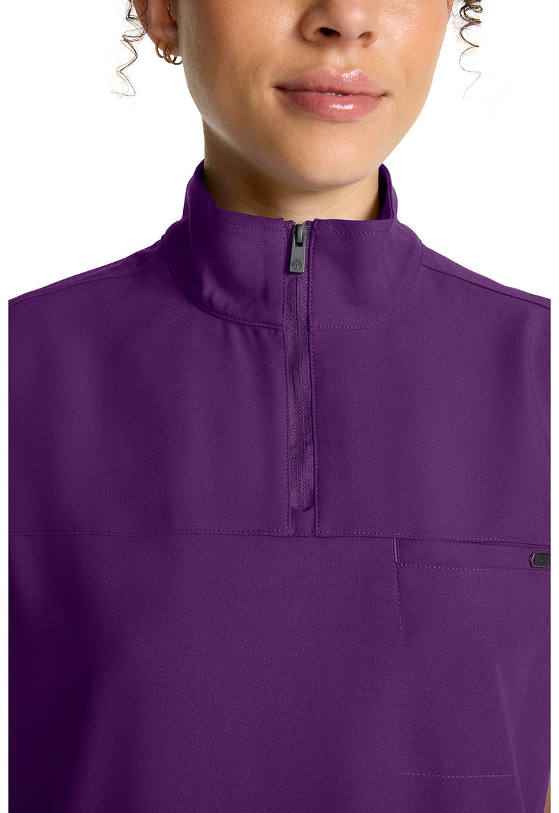 Eggplant - Women's Partial Zip Stand Collar Scrub Top (View 4)