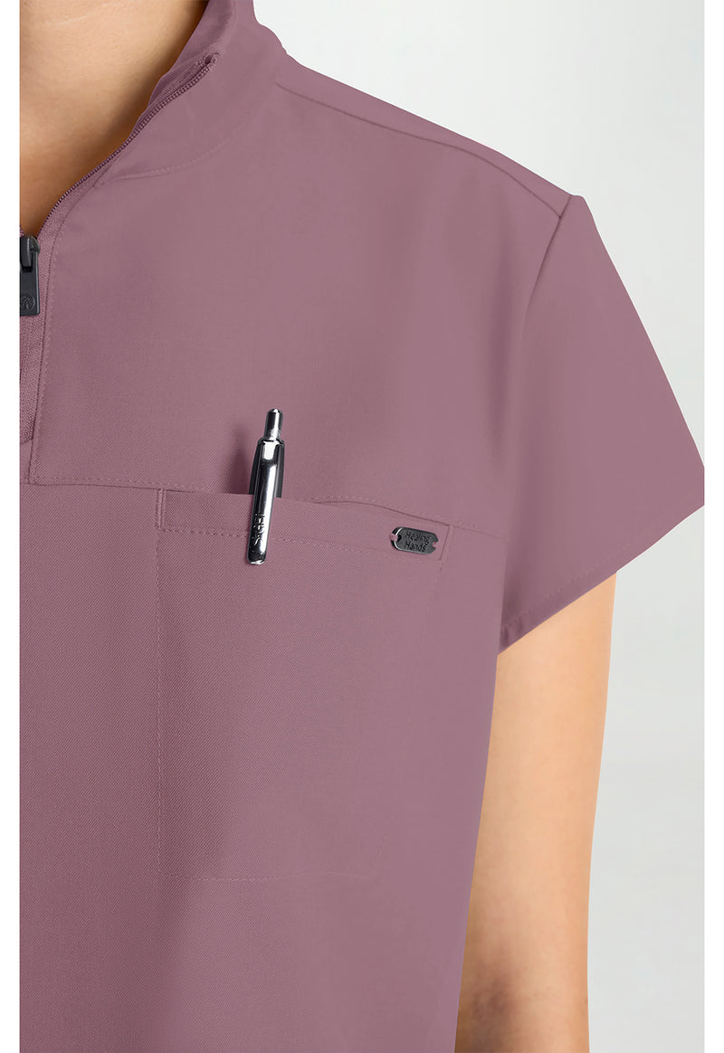 Elderberry - Women's Partial Zip Stand Collar Scrub Top (View 3)