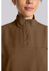 French Brown - Women's Partial Zip Stand Collar Scrub Top (View 2)