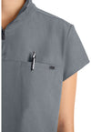 Heather Ash - Women's Partial Zip Stand Collar Scrub Top (View 3)