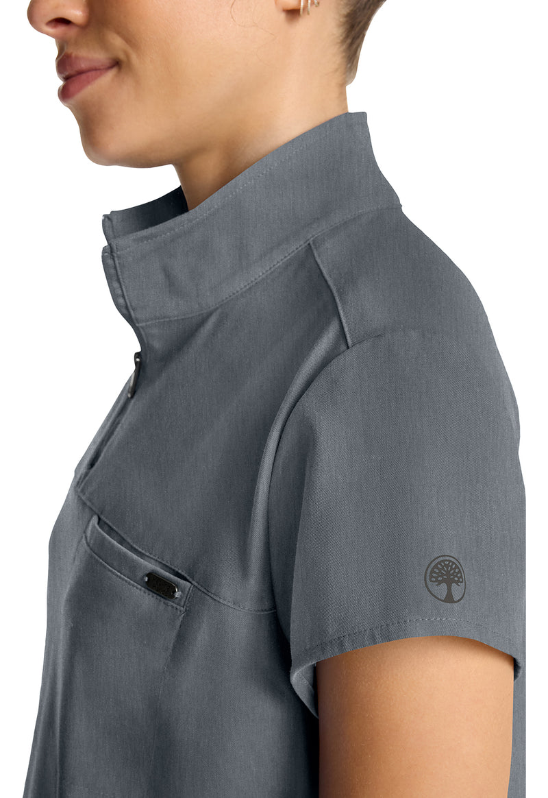 Heather Ash - Women's Partial Zip Stand Collar Scrub Top (View 4)