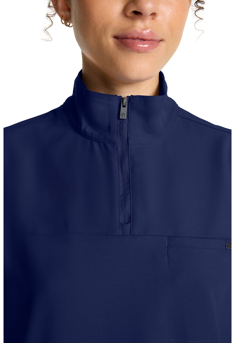Navy - Women's Partial Zip Stand Collar Scrub Top (View 2)