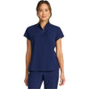 navy - Women's Partial Zip Stand Collar Top