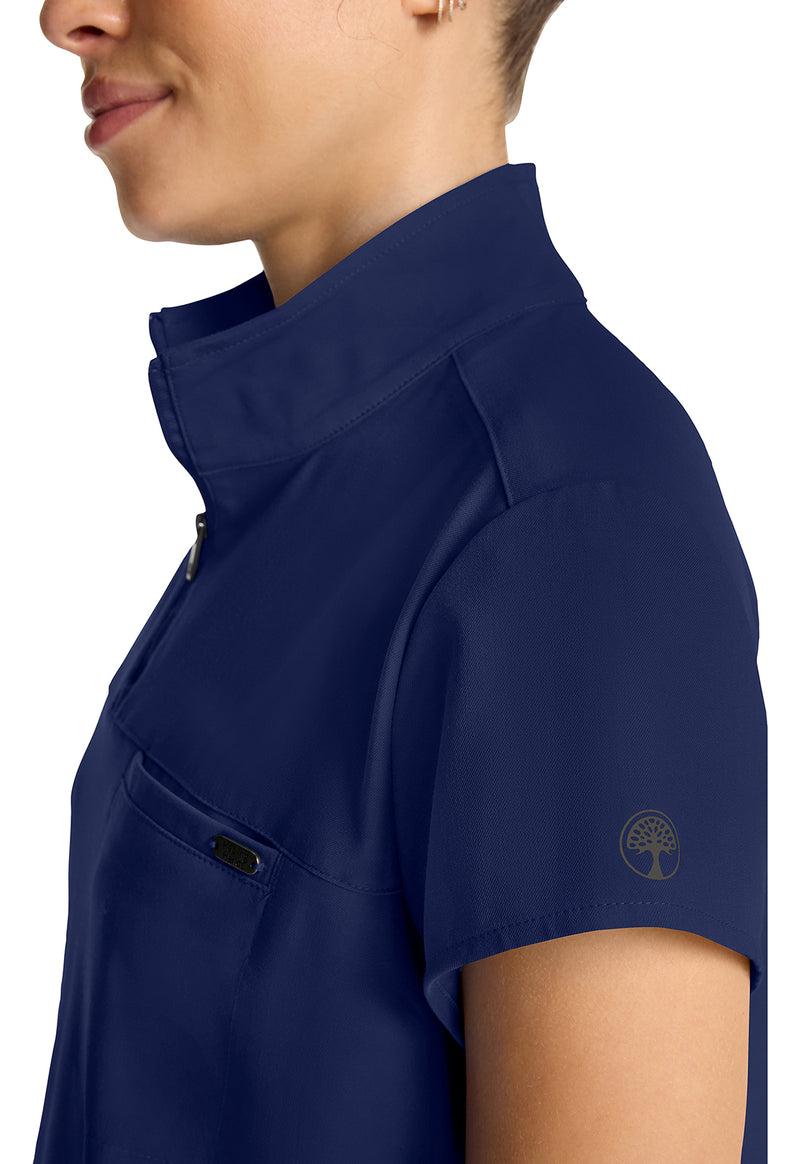 Navy - Women's Partial Zip Stand Collar Scrub Top (View 4)