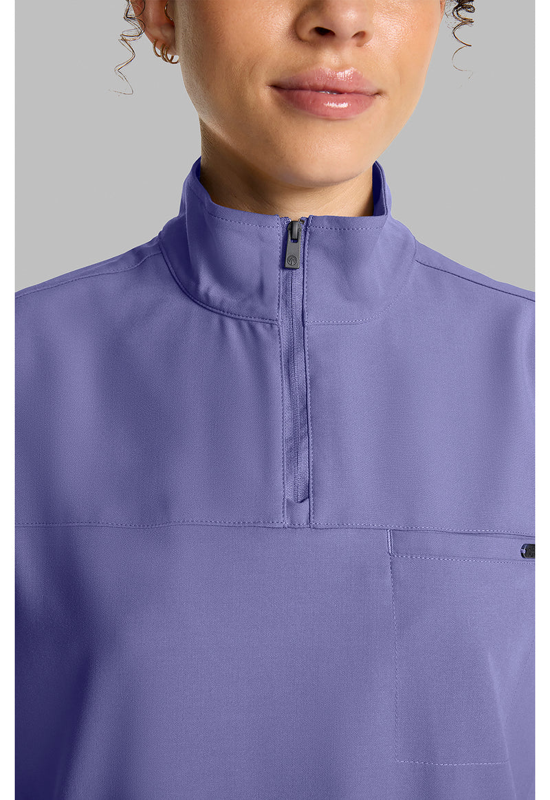 Persian Violet - Women's Partial Zip Stand Collar Scrub Top (View 2)