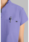Persian Violet - Women's Partial Zip Stand Collar Scrub Top (View 3)