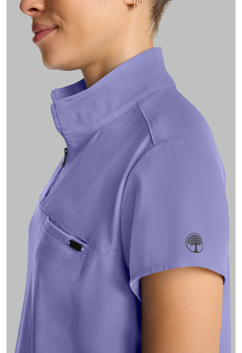 Persian Violet - Women's Partial Zip Stand Collar Scrub Top (View 4)