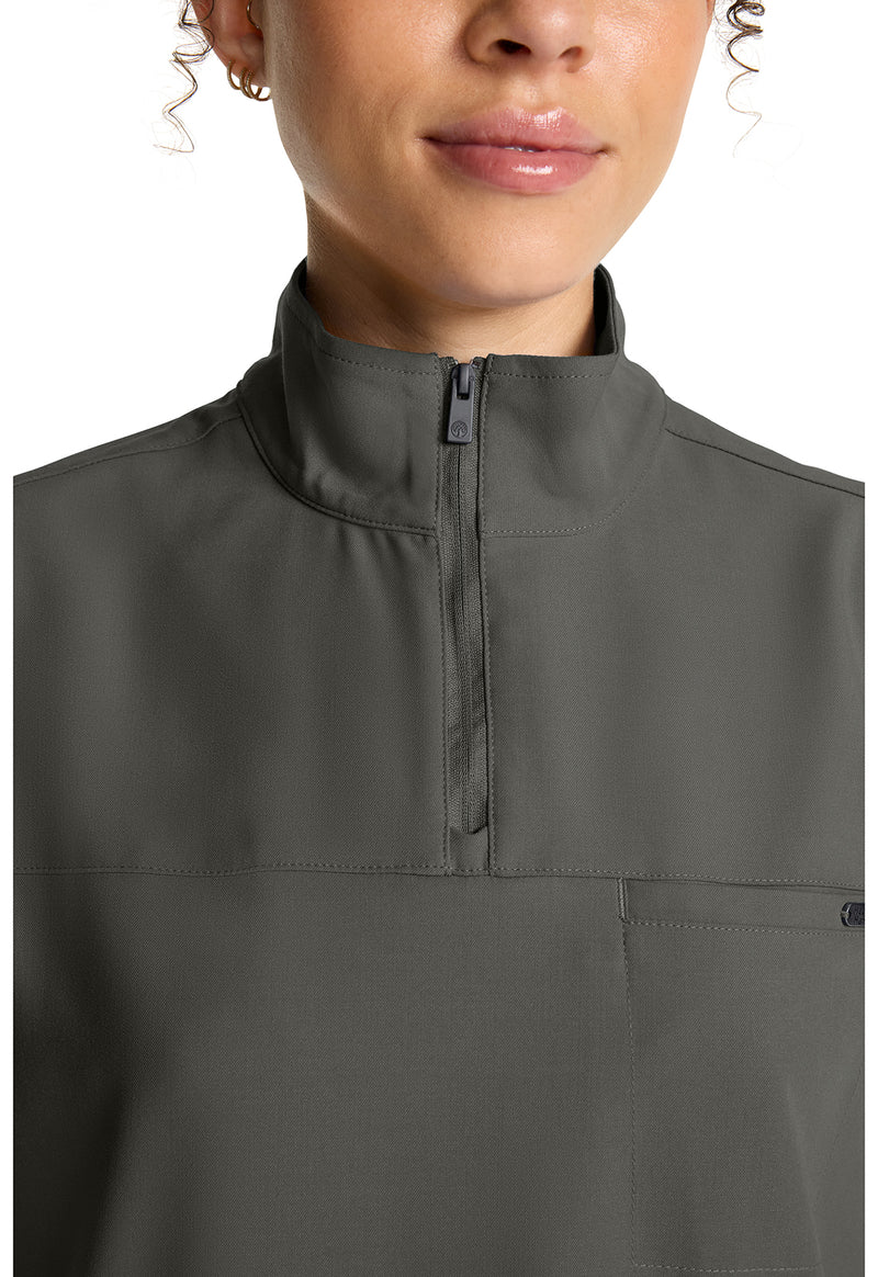 Pewter - Women's Partial Zip Stand Collar Scrub Top (View 2)