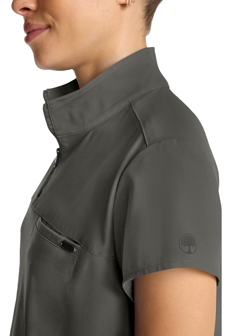 Pewter - Women's Partial Zip Stand Collar Scrub Top (View 4)