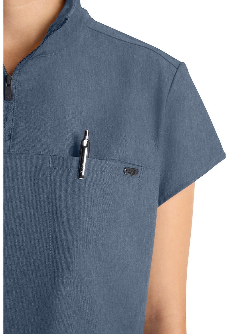 Twilight Blue - Women's Partial Zip Stand Collar Scrub Top (View 3)