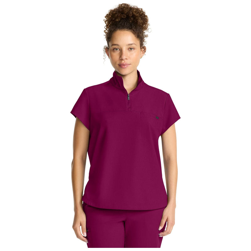 wine - Women's Partial Zip Stand Collar Top