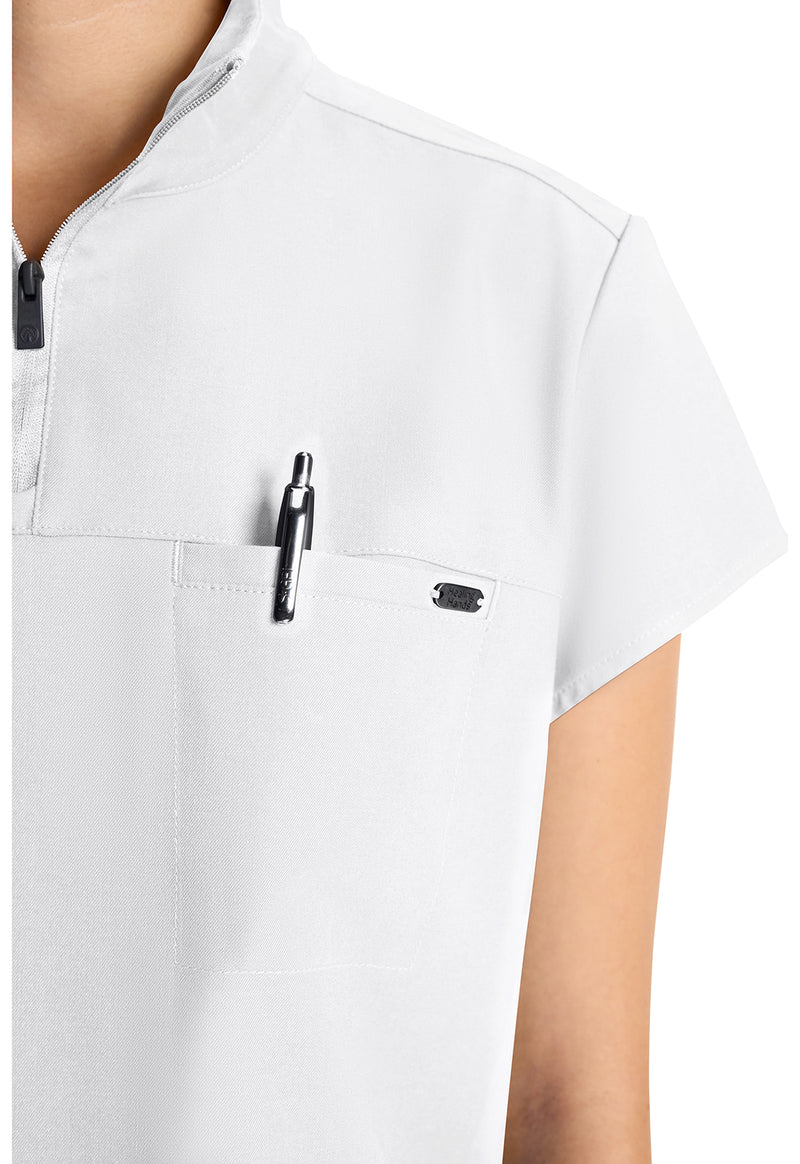 white gardenia - Women's Partial Zip Stand Collar Top (View 3)