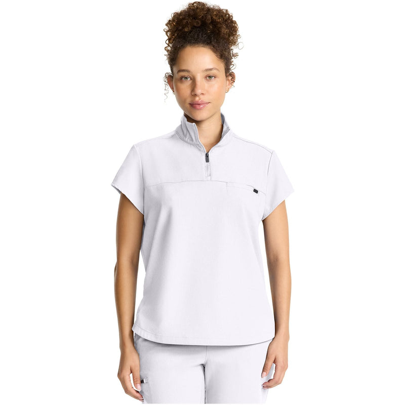 white gardenia - Women's Partial Zip Stand Collar Top