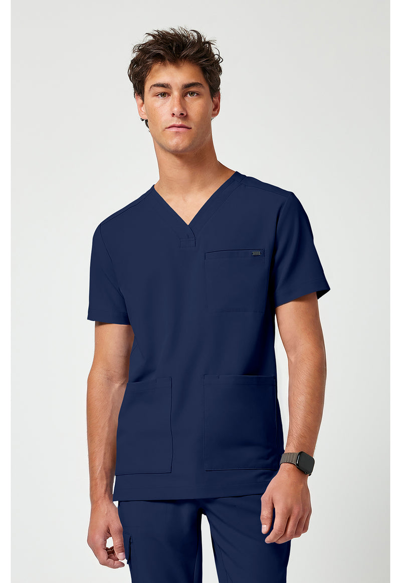 Navy - Healing Hands Quest Men Scrub Top - Front View