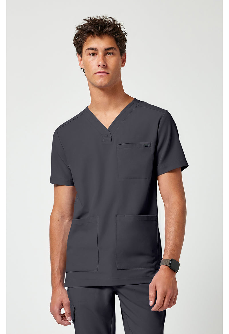 Pewter - Healing Hands Quest Men Scrub Top - Front View