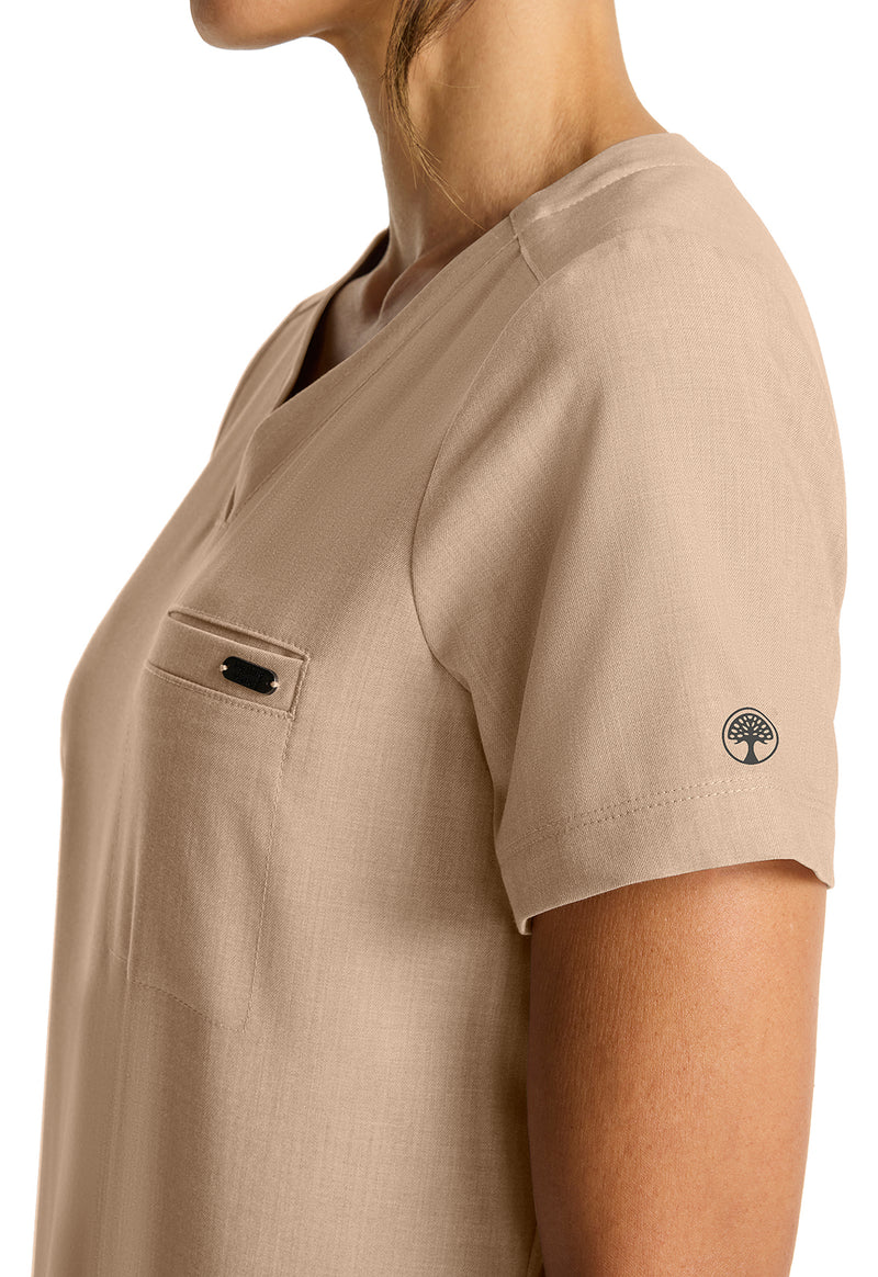 Desert Taupe - Women's Tuck-in V-Neck Scrub Top (View 2)