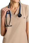 Desert Taupe - Women's Tuck-in V-Neck Scrub Top (View 3)