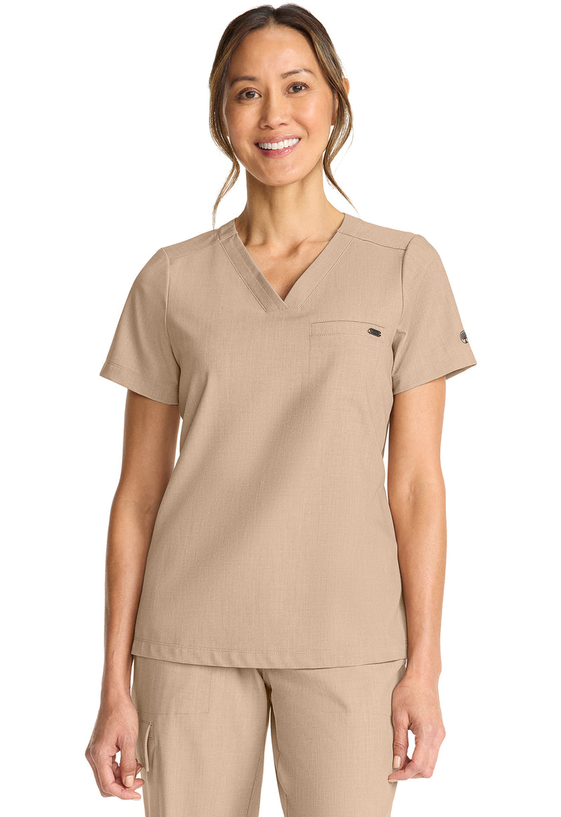 Desert Taupe - Healing Hands Quest Women Scrub Top - Front View