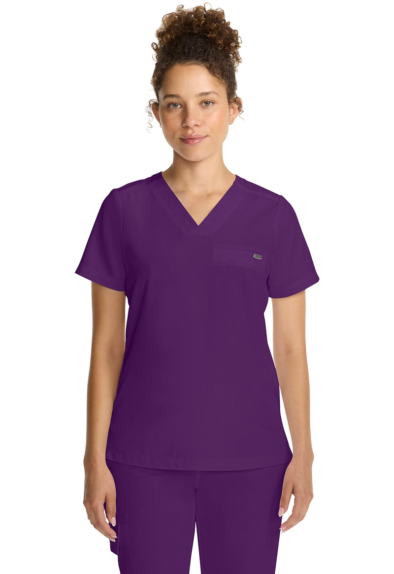 Eggplant - Healing Hands Quest Women Scrub Top - Front View
