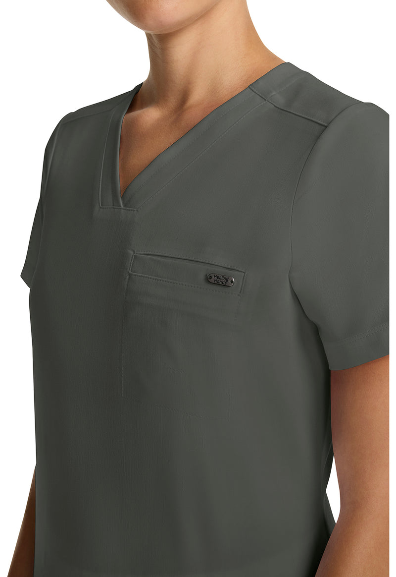 Pewter - Women's Tuck-in V-Neck Scrub Top (View 4)