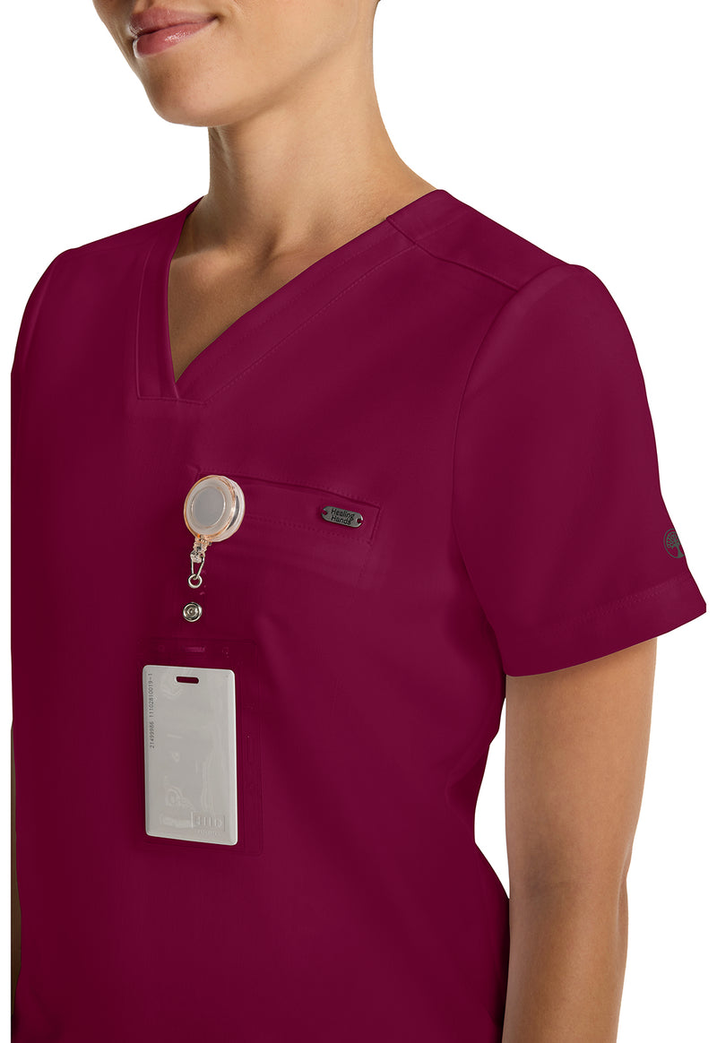Wine - Women's Tuck-in V-Neck Scrub Top (View 2)