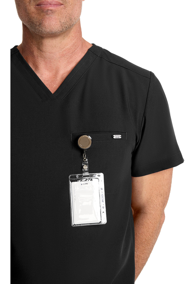 Black - Men's 1-Pocket V-Neck Scrub Top (View 3)