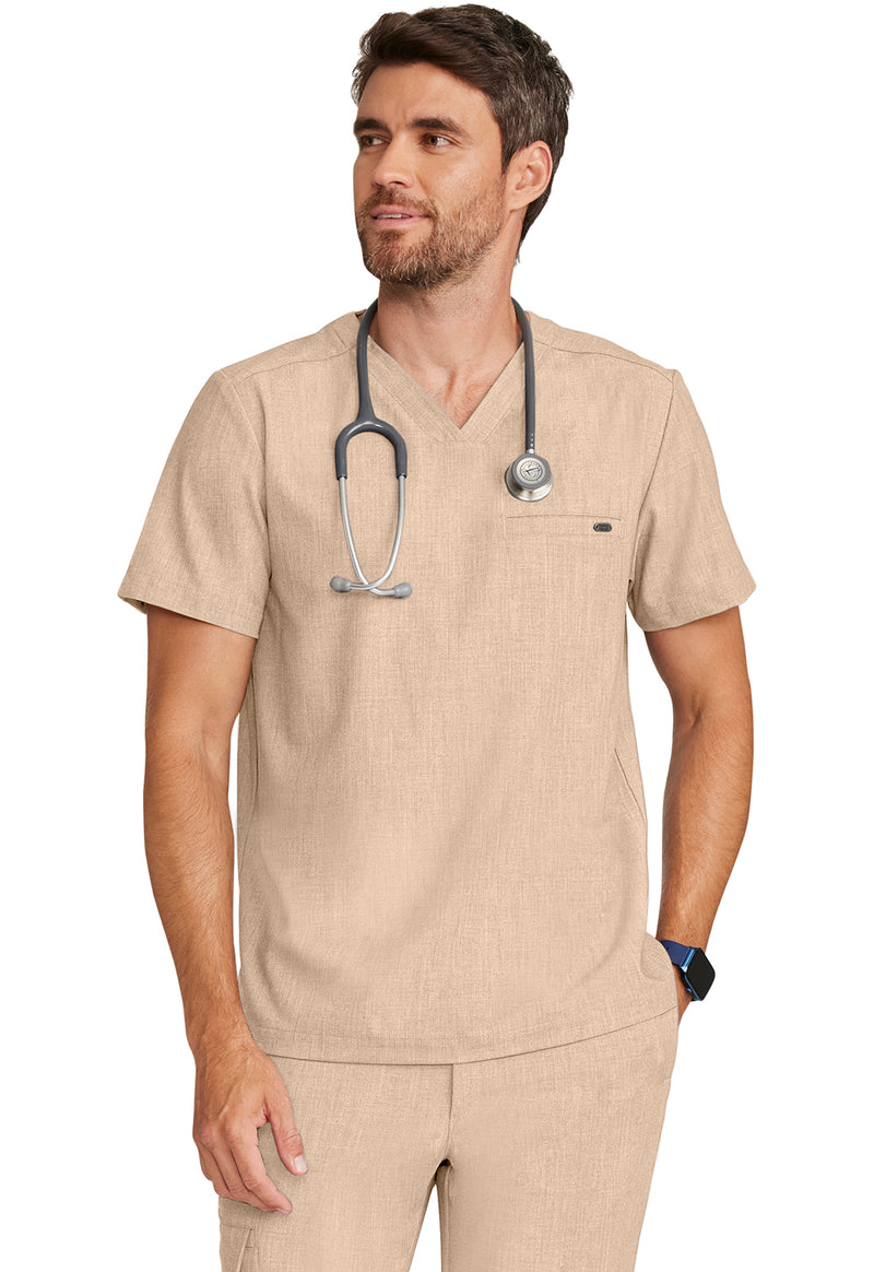 Desert Taupe - Men's 1-Pocket V-Neck Scrub Top (View 2)