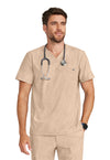 Desert Taupe - Healing Hands Quest Men Scrub Top - Front View