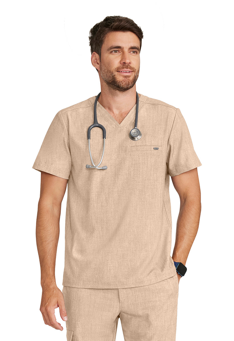 Desert Taupe - Healing Hands Quest Men Scrub Top - Front View