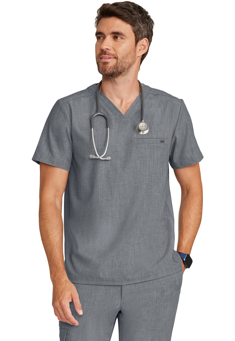 Heather Ash - Men's 1-Pocket V-Neck Scrub Top (View 2)